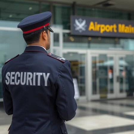 i am goging to develop a website for a security company in pakistan create a security guard picture about airport protocol services